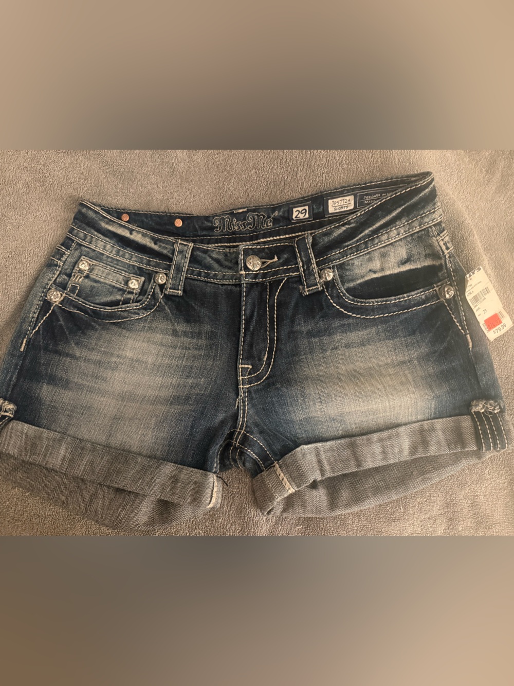 Miss Me Dark Indigo Rolled Cuff Jean Shorts